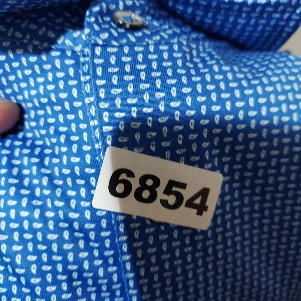 Donald Ross Polo Shirt‎ Mens Extra Large Blue Micro Print Golf Muncie Patch Knit